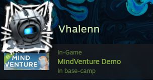 Steam Friends window screenshot showing "In-Game - MindVenture Demo - In base-camp"