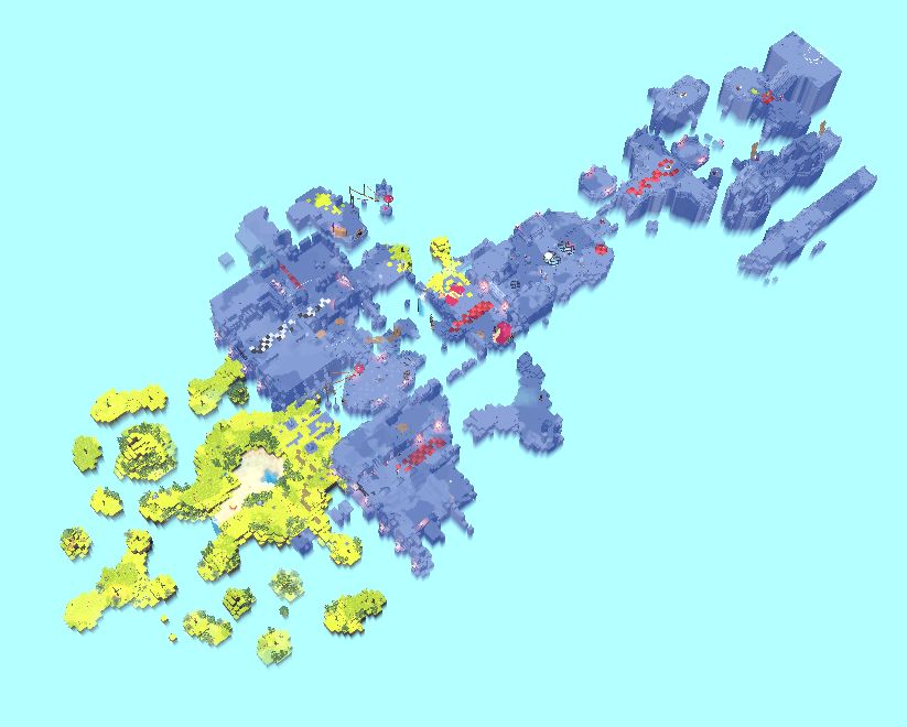 A MindVentre map seen from the sky, with a vast castle abandonned above the fog sea.