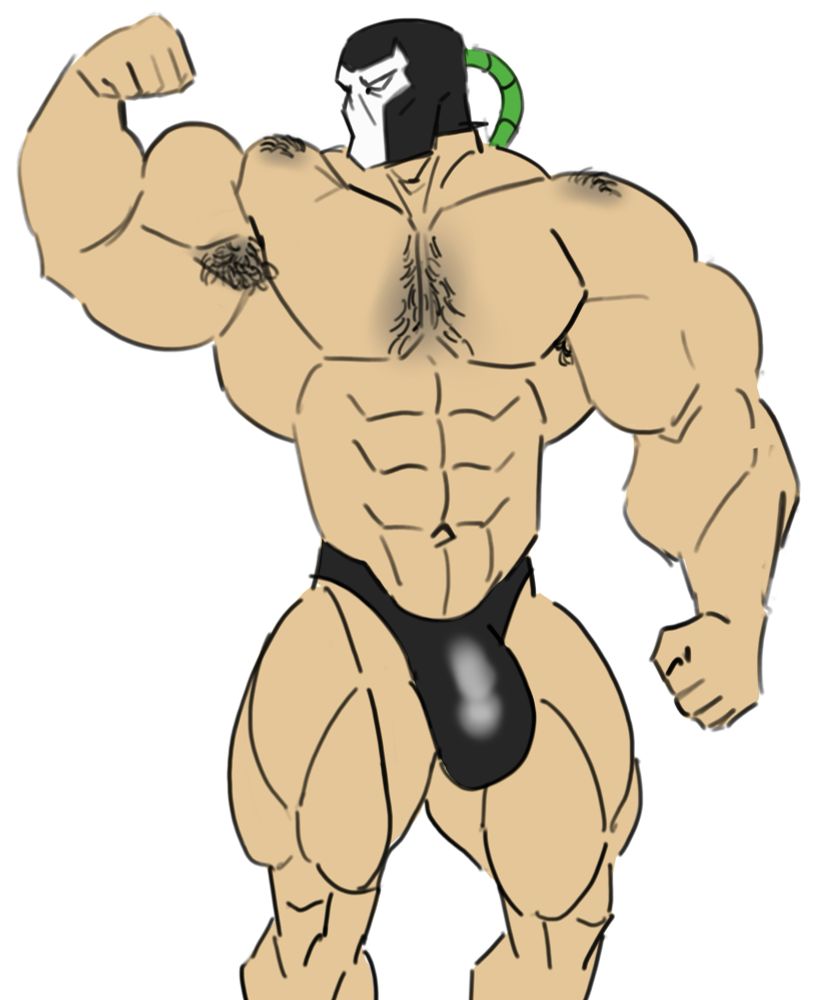Close up shot of bane flexing