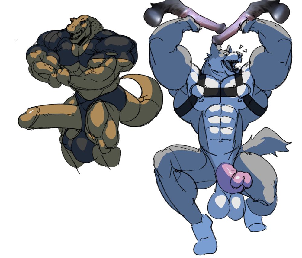 Beefy Dino and wolf
