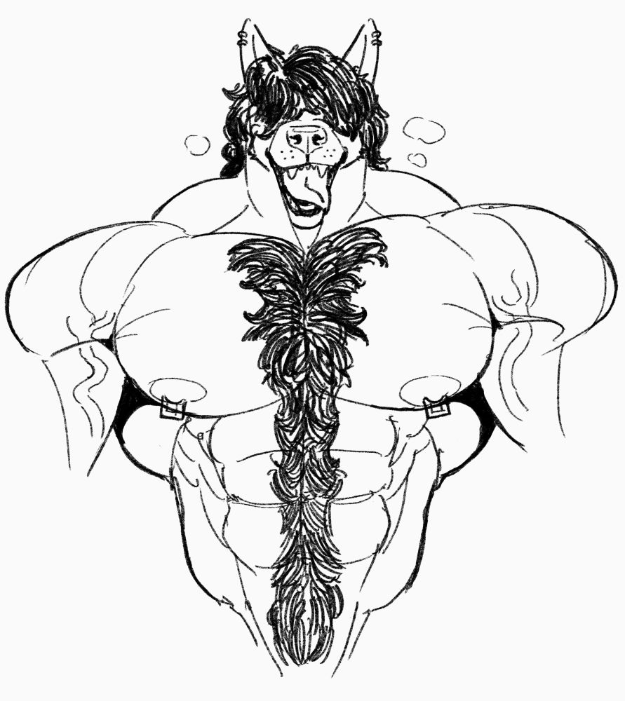 Bust of anthro muscular wolf