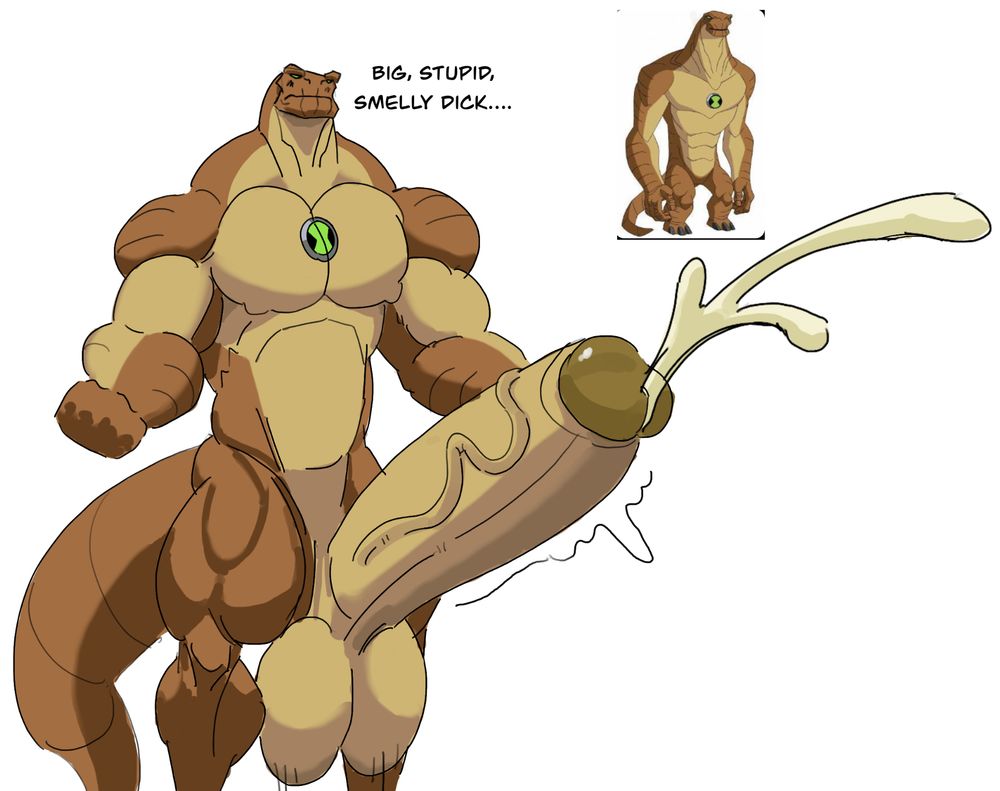 Humungousaur spraying a salty nut from his big cum jugs