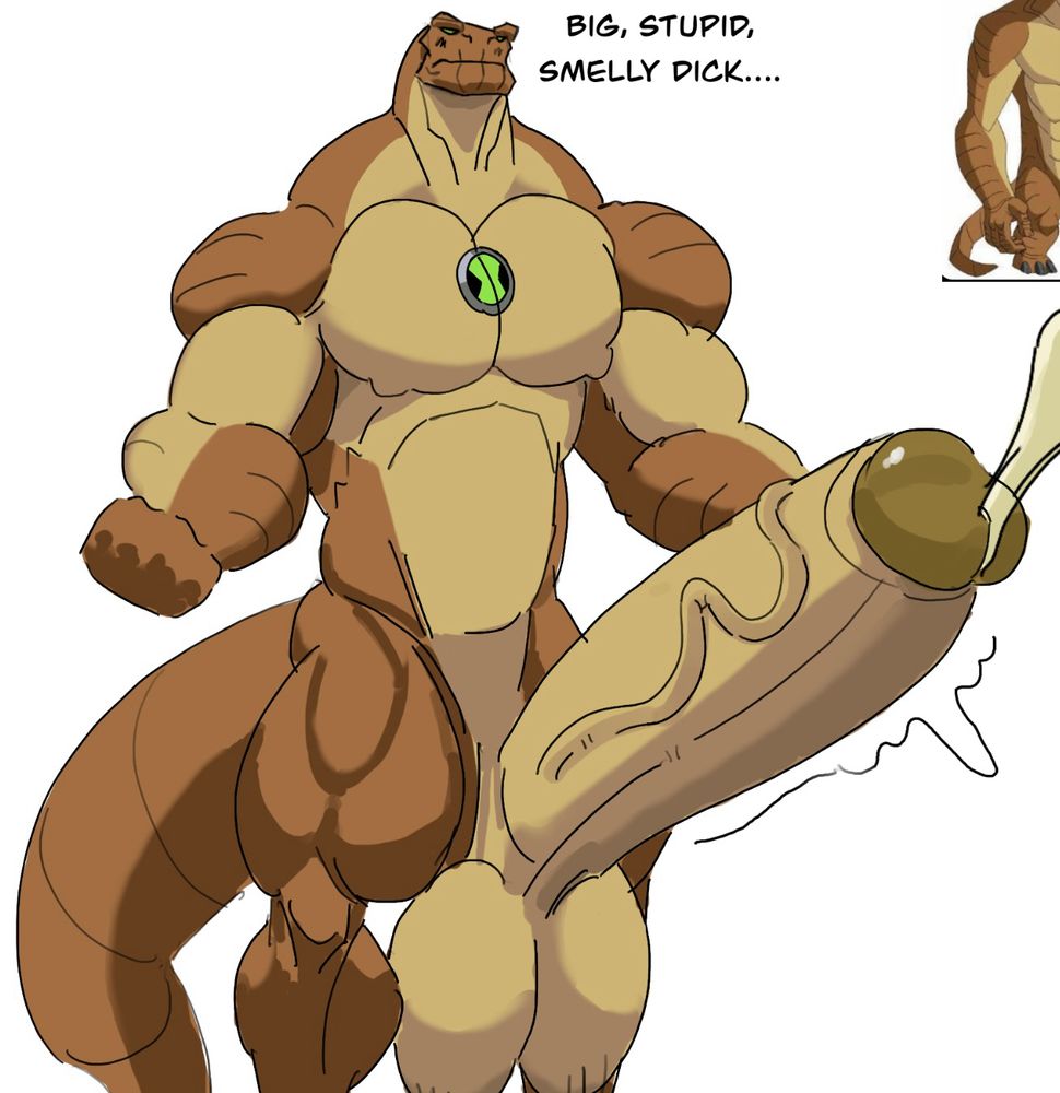 Humungousaur spraying a salty nut from his big cum jugs