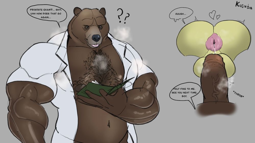 Anthro bear doctor reading notes. Intercourse occurs