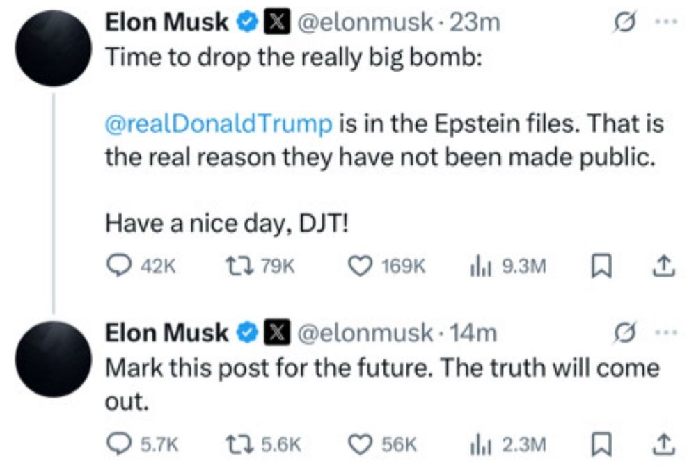 Musk tweets regarding Trump being in the Epstein files