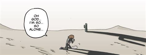 One lonely fuck, namely Scott Pilgrim, kneeling and bemoaning the fruits of his creation. His crushing loneliness and heartache. Text bubble that reads "oh God, I'm so,,, so alone" is his only companion