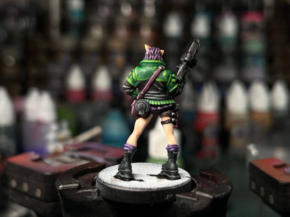 Mini of Mouse from Cyberpunk Red: Combat Zone. Rear view. 