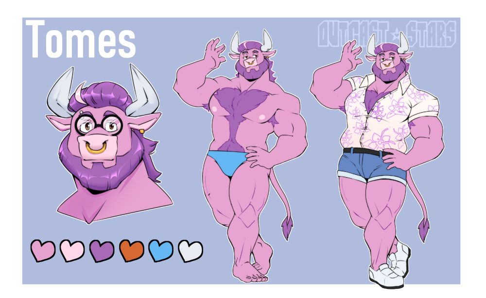 A SFW reference sheet of my fursona Tomes done by @outcaststars.bsky.social