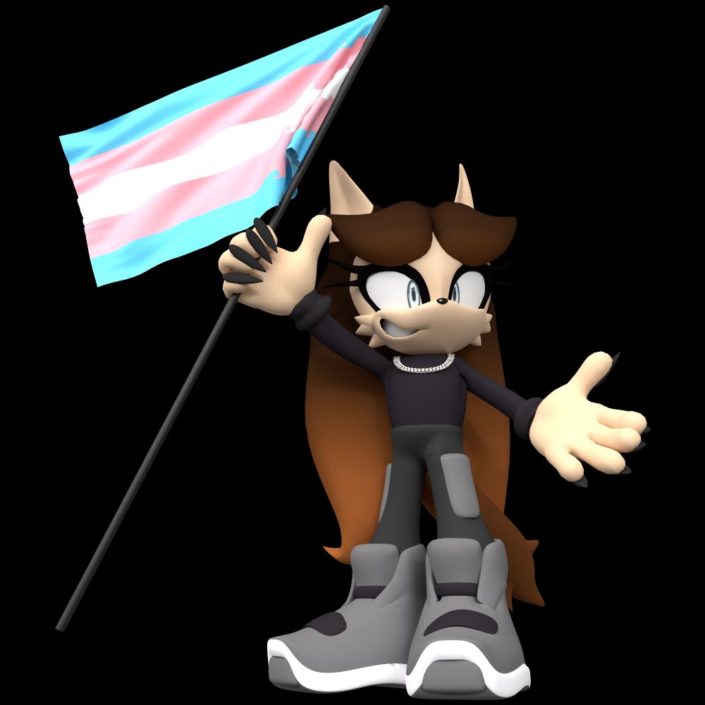 Æthelwulf holding a Trans Flag and smiling