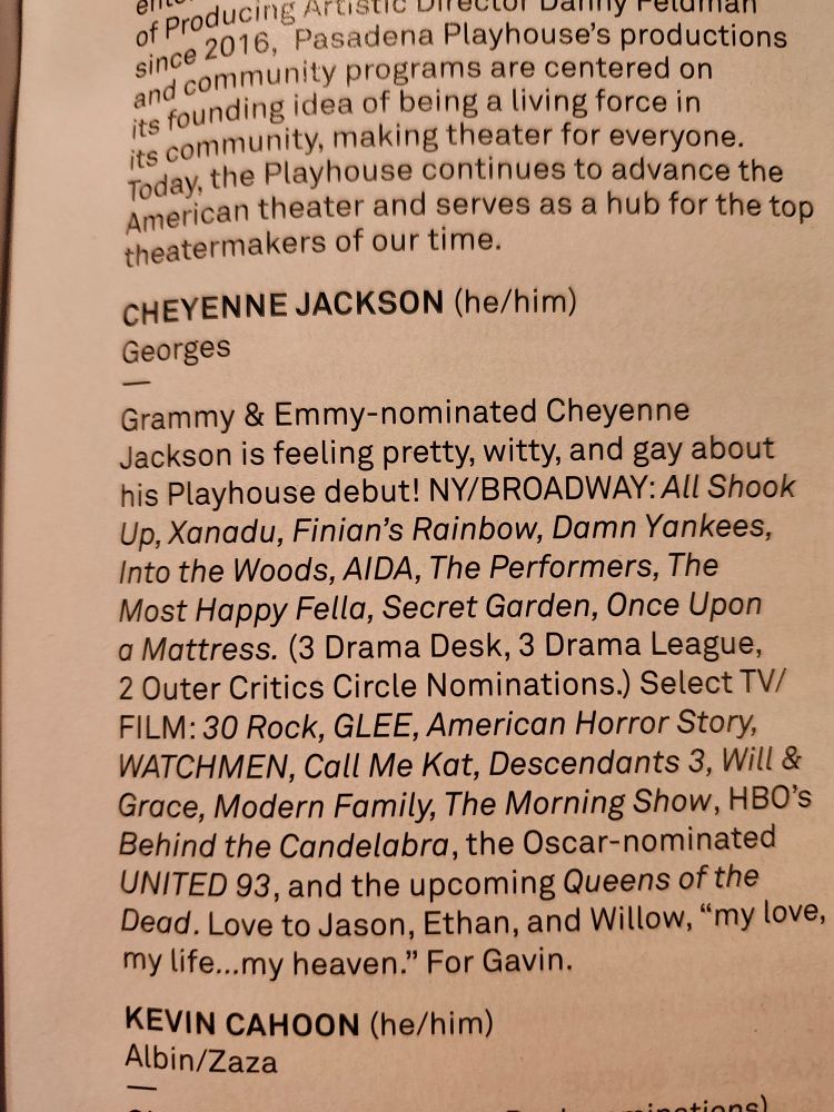 Cheyenne Jackson's bio that ends with "For Gavin."