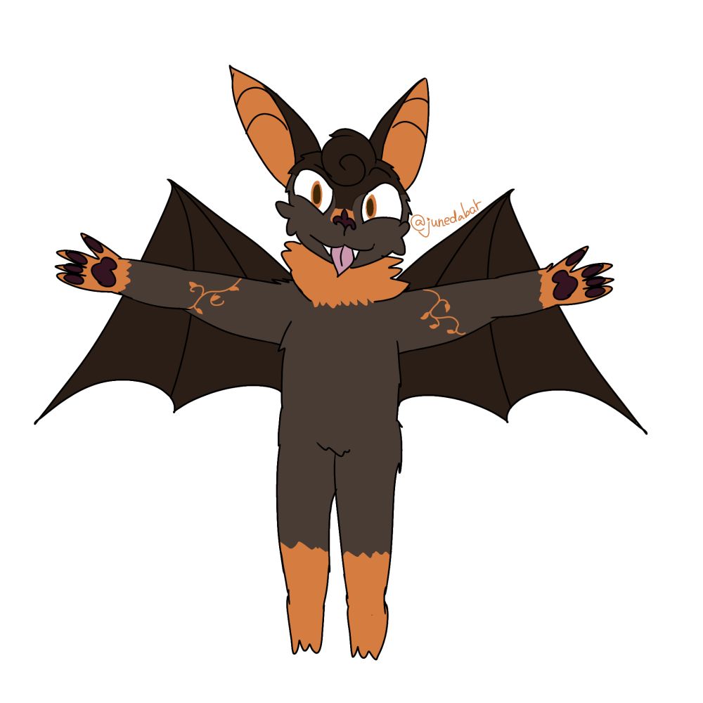 Drawing of Luc the bat, a brown and orange bat