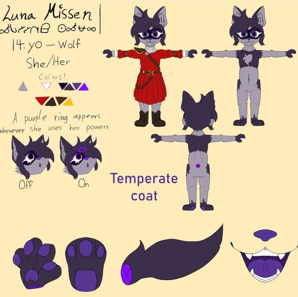 Reference sheet for Luna the wolf (she/her)