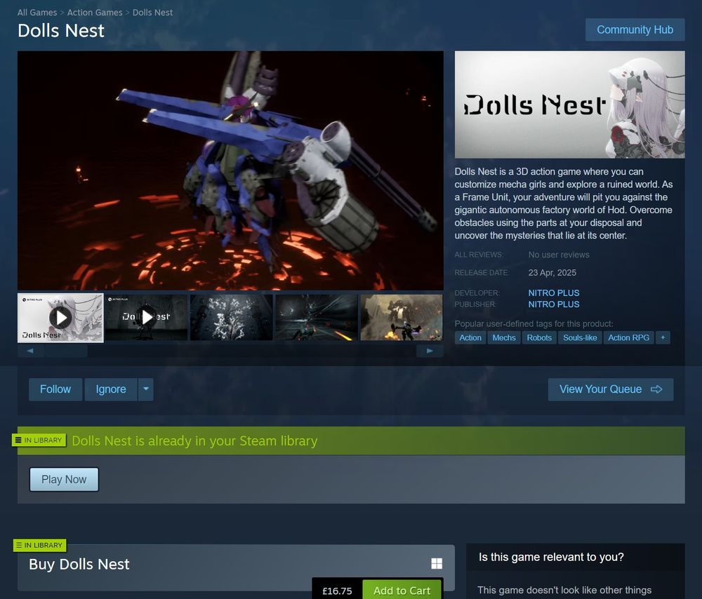 Steam store page for Doll's Nest