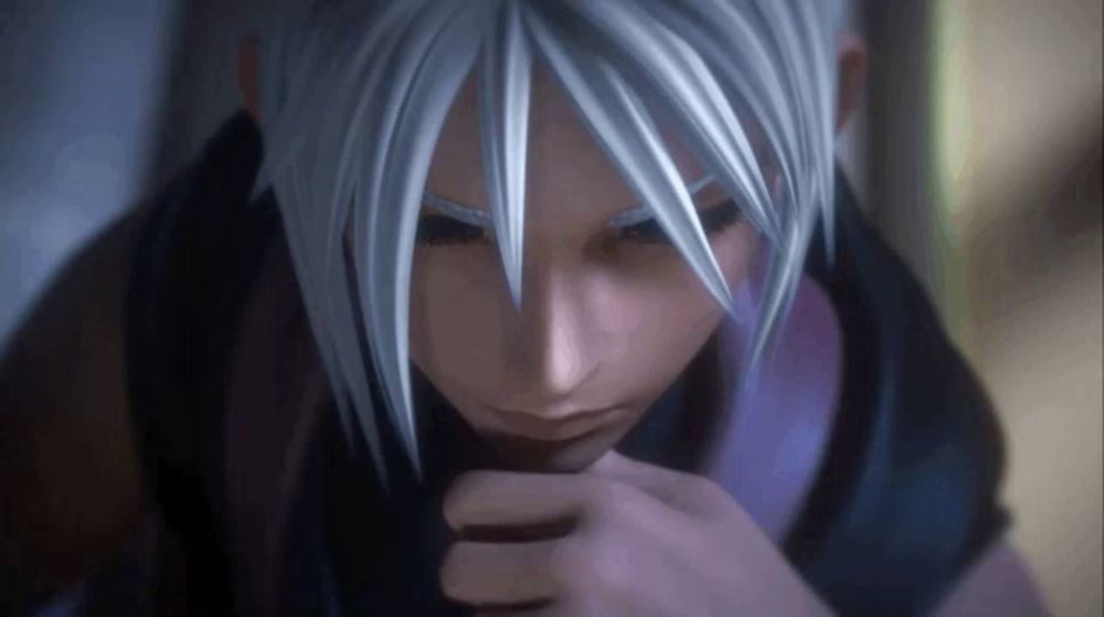 a close up of a cartoon character 's face with white hair