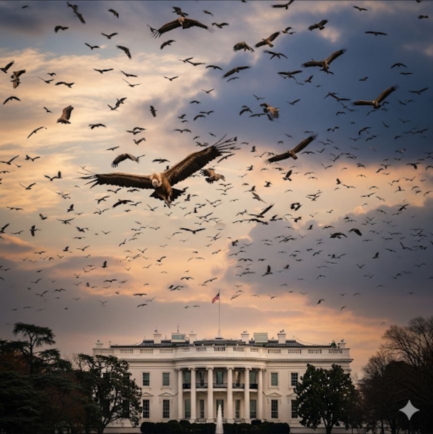 Tens of vultures in the sky over the White House