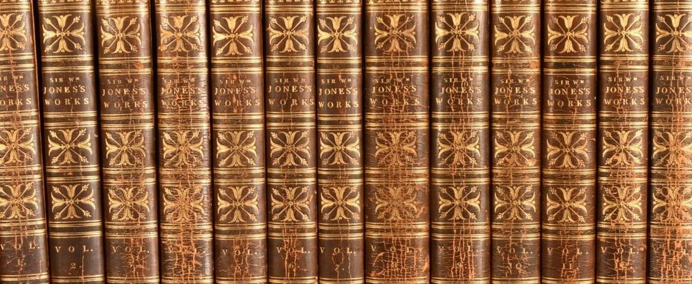 Detail of the spines of historic works of Jones