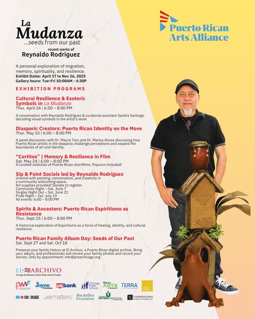 Highlighting the May 15 event in this poster, Diasporic Creators: Puerto Rican Identity on the Move, tomorrow, May 15 from 6-7:30 pm at the Puerto Rican Arts Alliance, 3000 N Elbridge Ave, Chicago, IL 60618