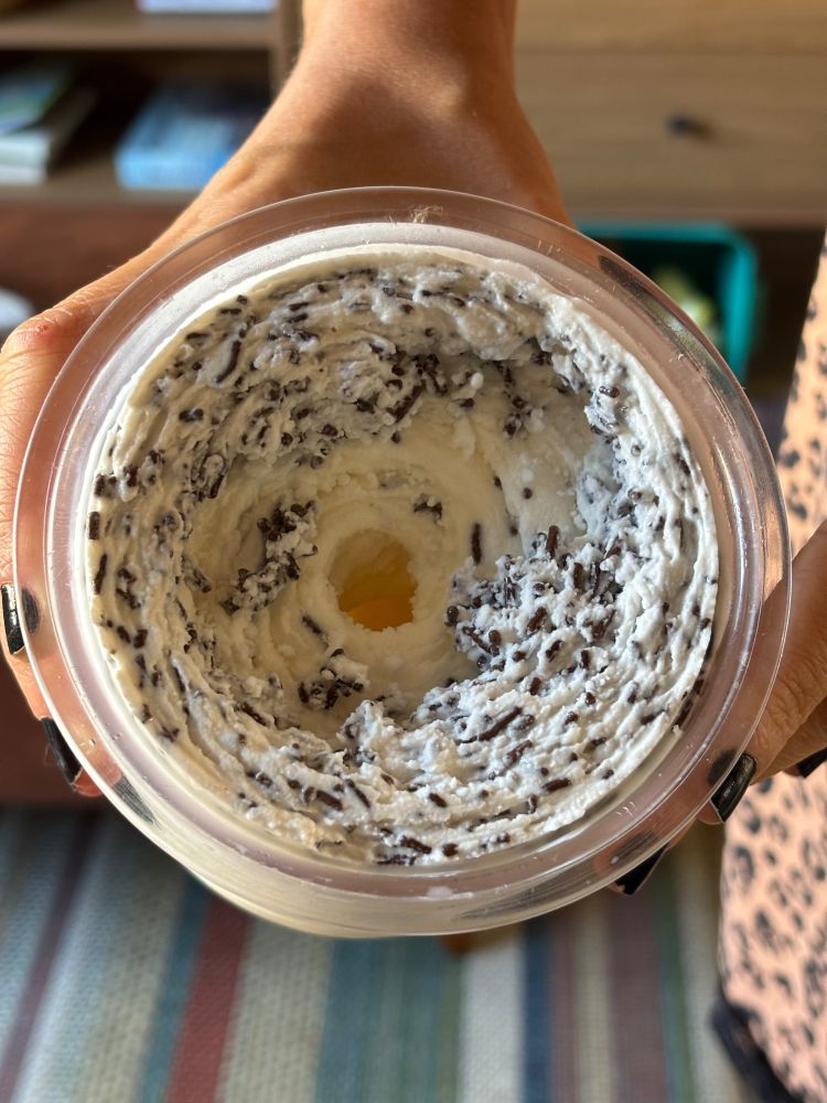 sorvete de flocos no pote da ninja