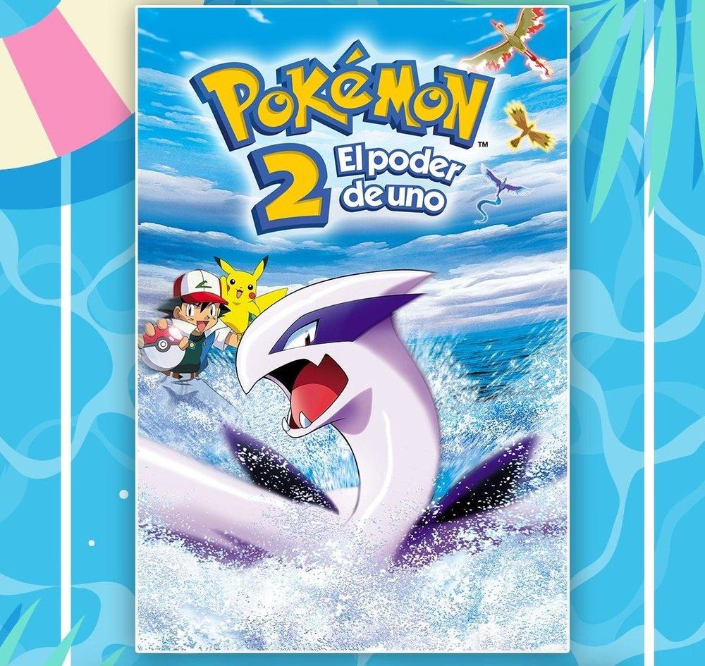 Póster de la segunda película, con Ash, Pikachu y Lugia