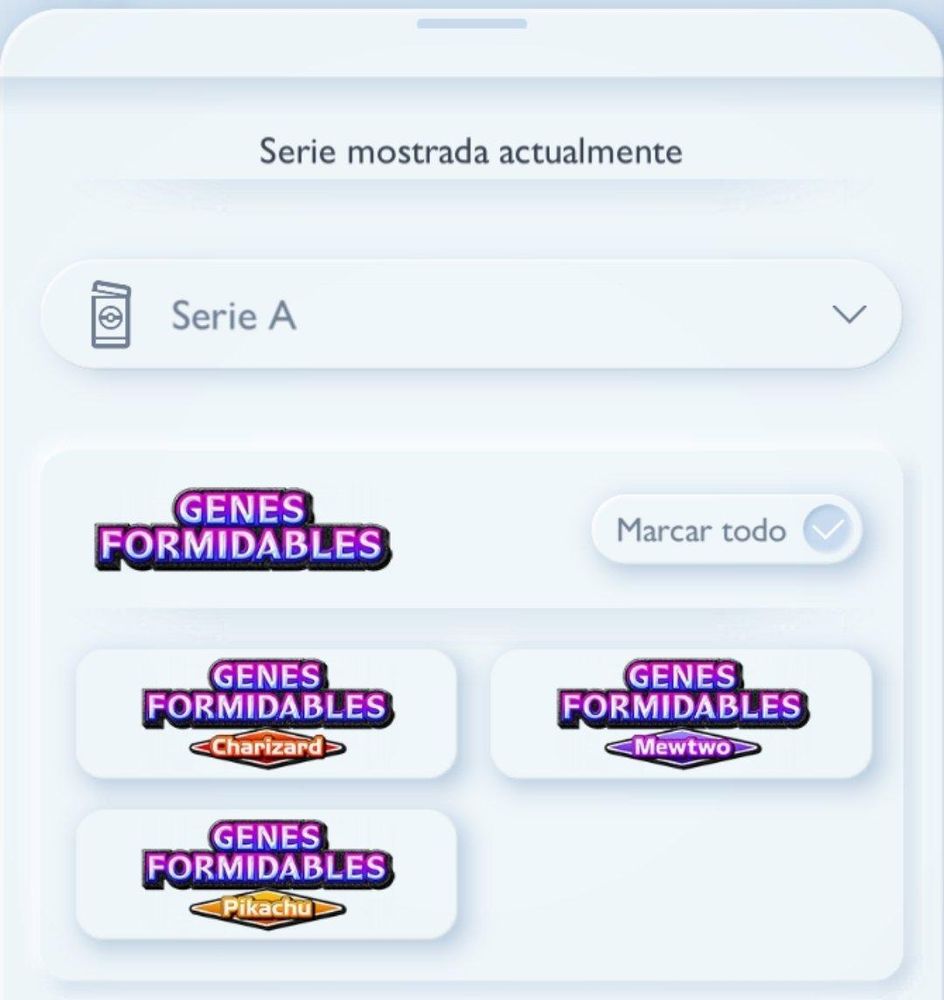 búsqueda de cartas, con selectror de serie