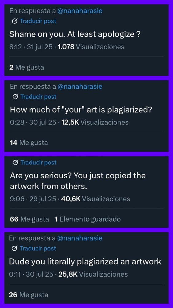 Mensajes de usuarios en Red social X acusando de plagio a la artista 