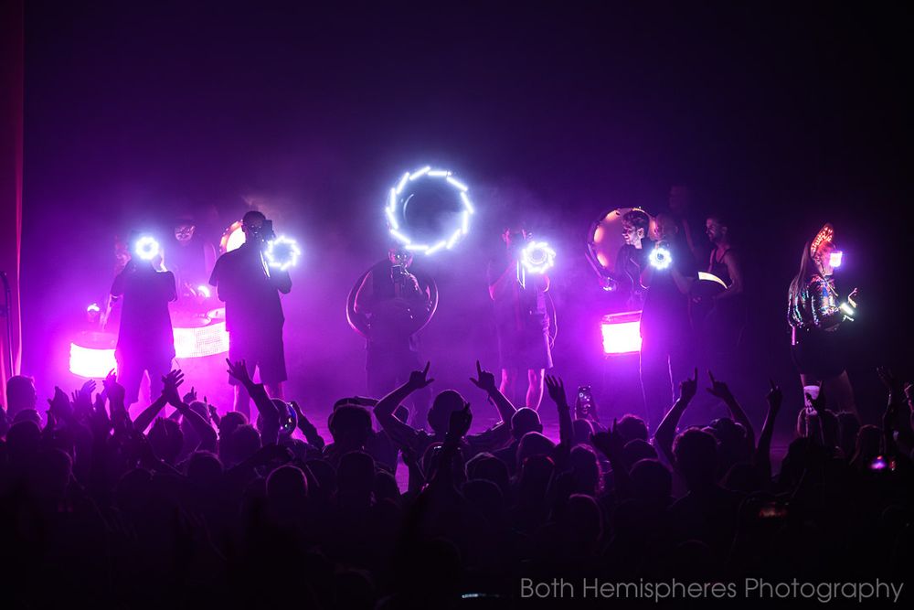 Crowd dancing to Flash Bang Brass at The Astrolabe 