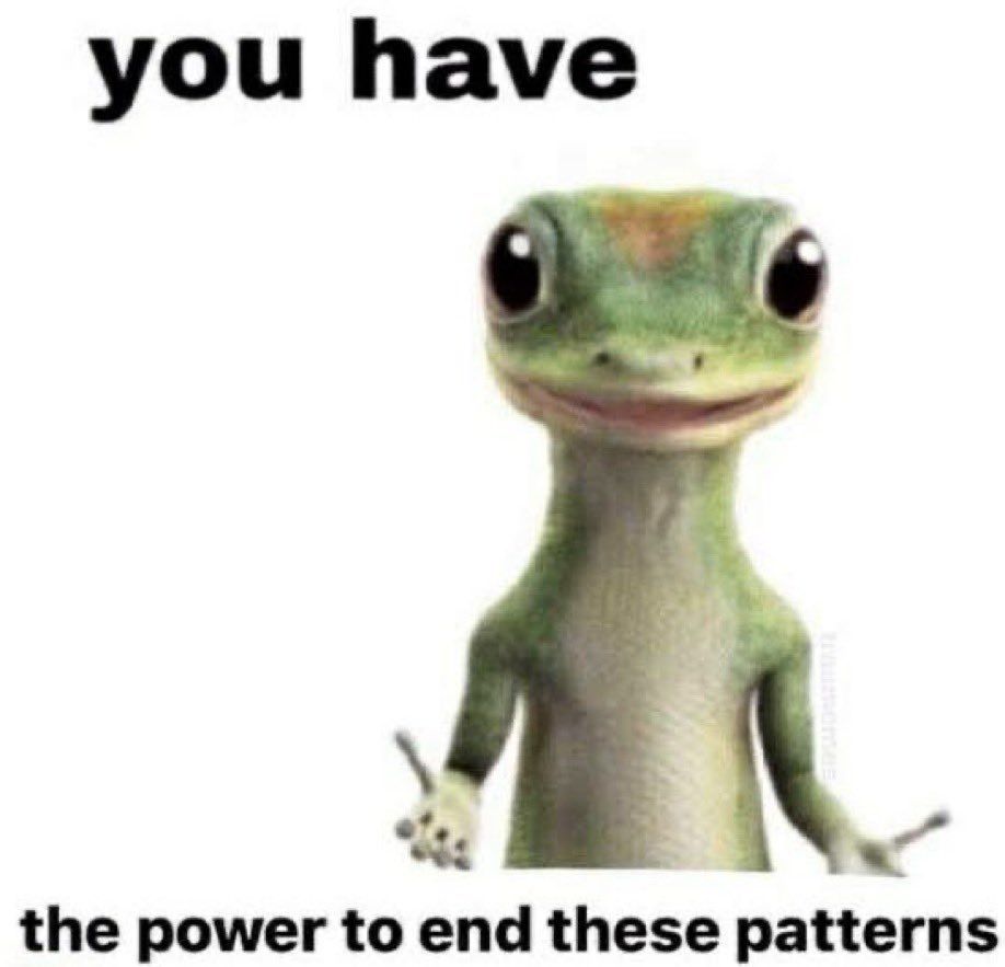 GEICO Gecko is staring at you. Text on the image says "you have the power to end these patterns"
