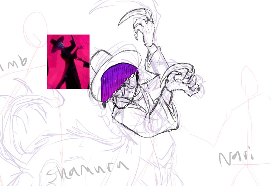 WIP drawing of Shamura in Mystery's Your Idol outfit, since they have no hair I've given them a veil 