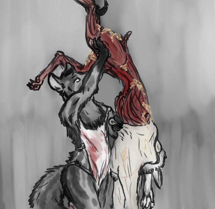 Jensang skinning a rabbit, steadying it with one hand on the leg while pulling the skin down with the other hand. 