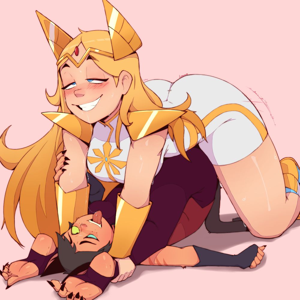 She-Ra mindlessly dry-humping Catra in a mating pose position. Drool is dripping from her mouth while Catra laps it up.