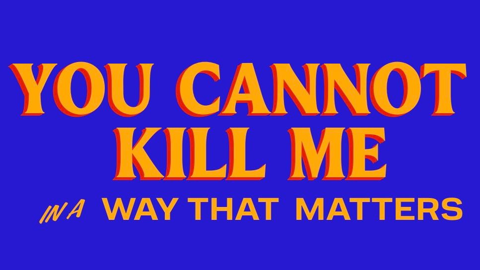 Styled after the “Zohran for New York City” logo, the phrase “You cannot kill me in a way that matters”