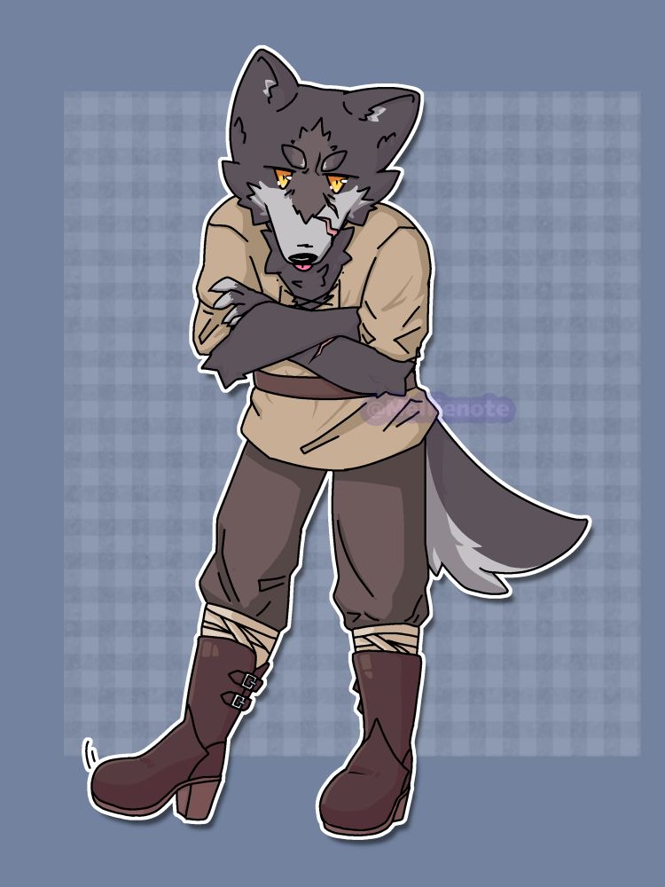 Little doodle of a disgruntled wolfman folding his arms and tapping his foot. 🐺