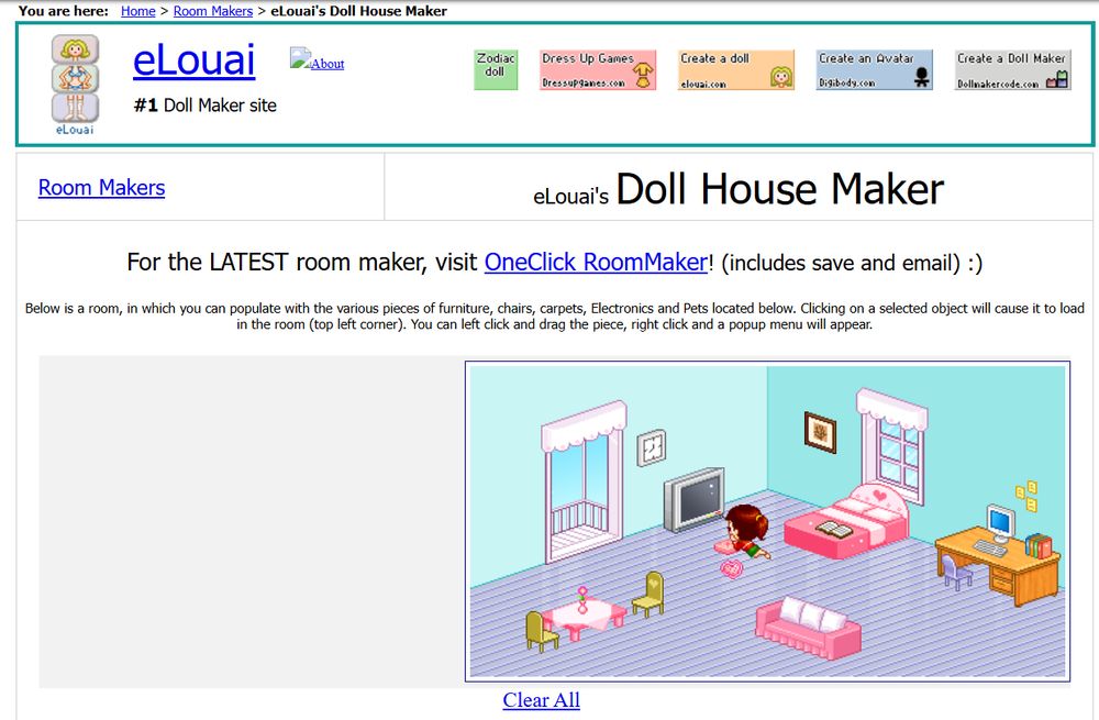 screenshot of the eLouai dress up game, Doll House Maker