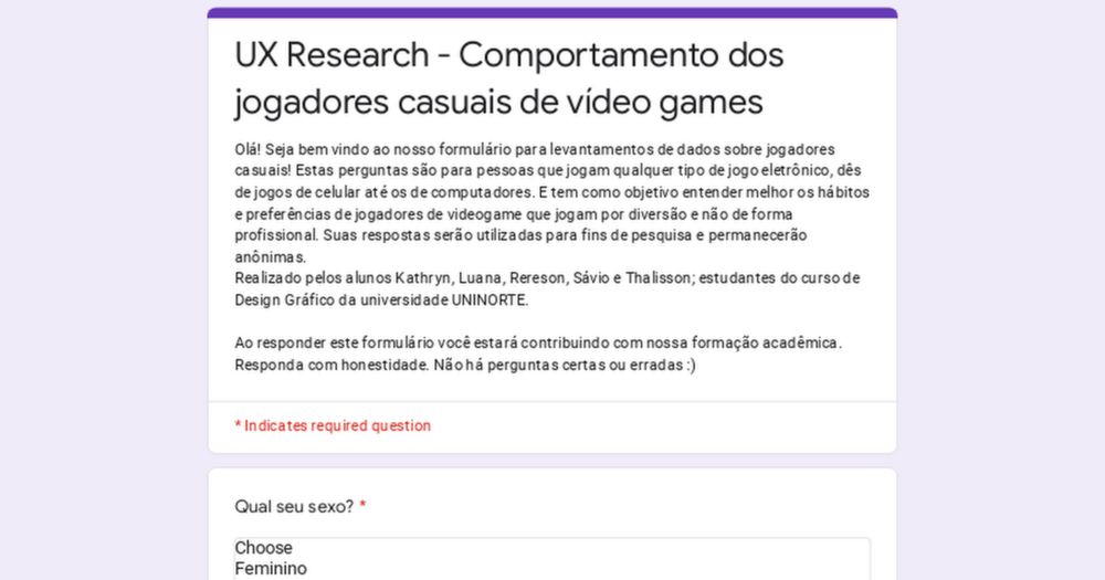 UX Research - Comportamento dos jogadores casuais de vídeo games