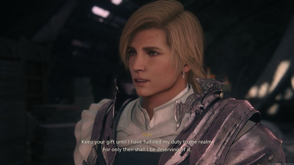 Dion from ff16 rejecting a gift until he comes back 