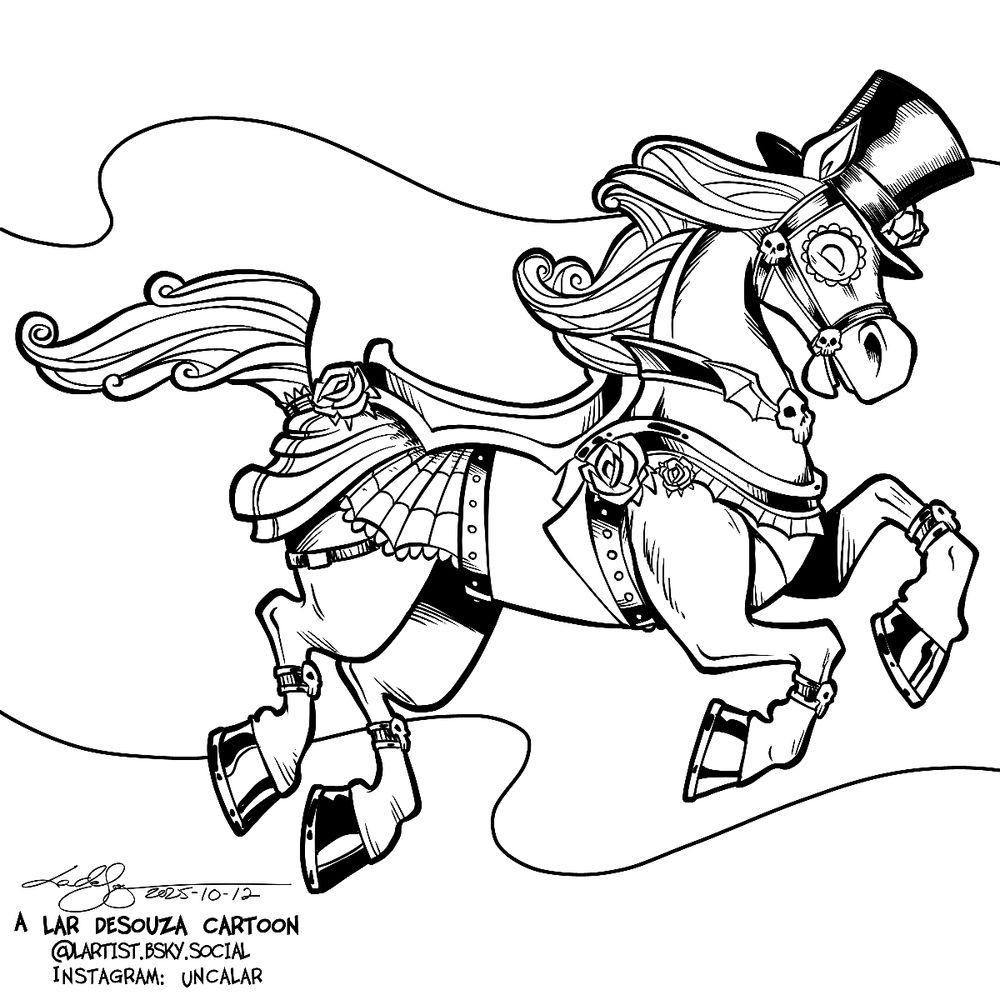 line art for my Hallowe'en carousel horse so folks can use it as a colouring page