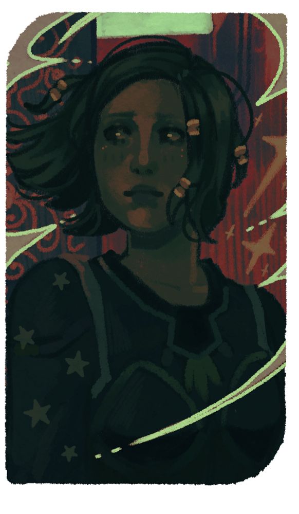 A bust drawing of my Hero of Ferelden (Dragon Age Origins), cropped in the style of DAI cards