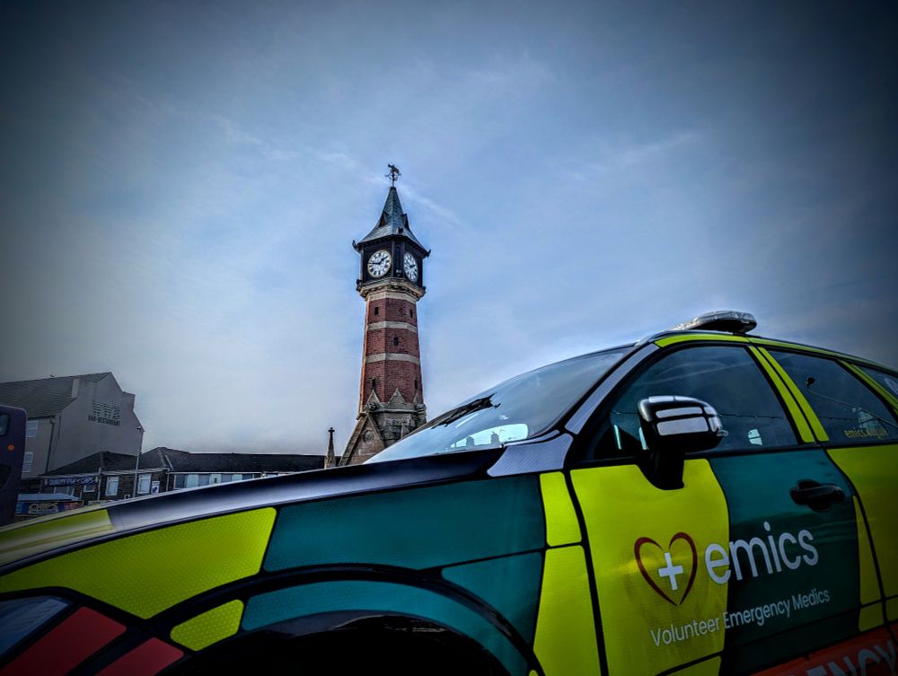 EMICS fast response vehicle in front of Skegness Clock Tower
