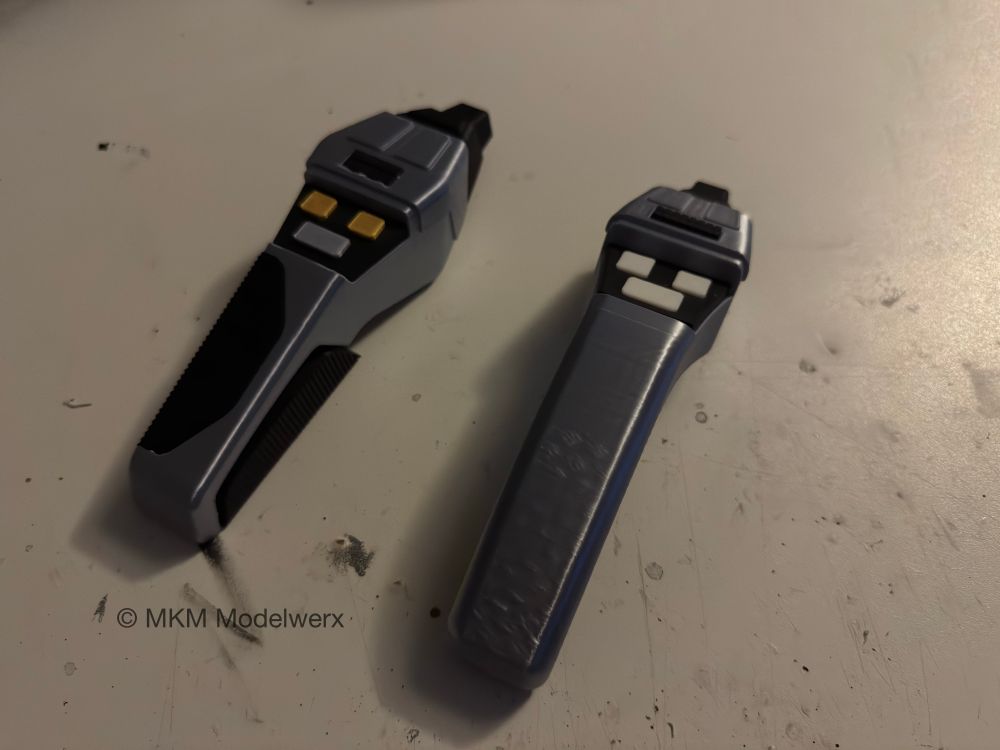 A test fit of all the pieces showing the phasers assembled. 