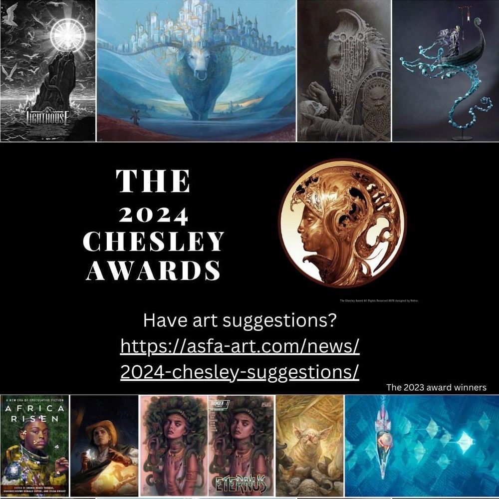 Image of different pieces of art with the Chesley awards listed in the middle with a link to the place to place suggestions.