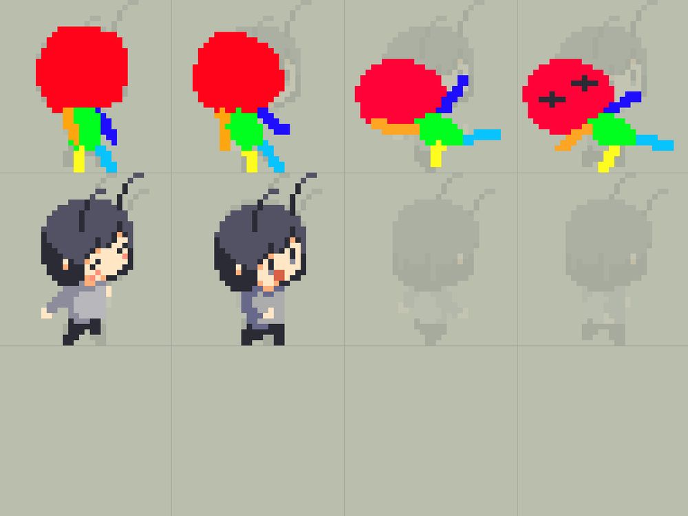 An ant girl falling backwards
An ant girl leaning forward to give a kiss
An ant girl walking with a smile