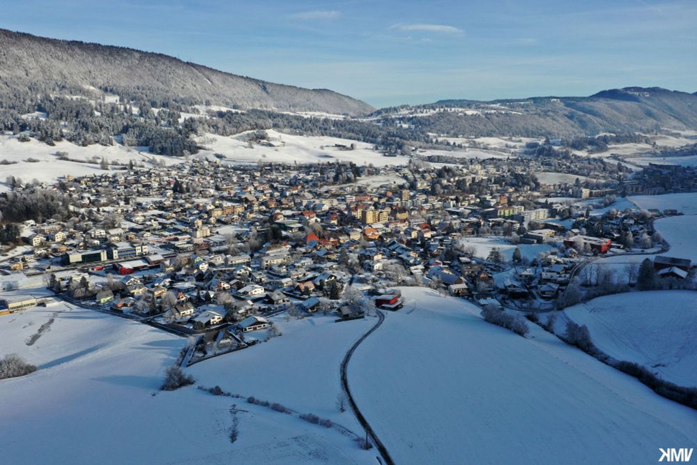Vue aérienne de Valbirse en hiver