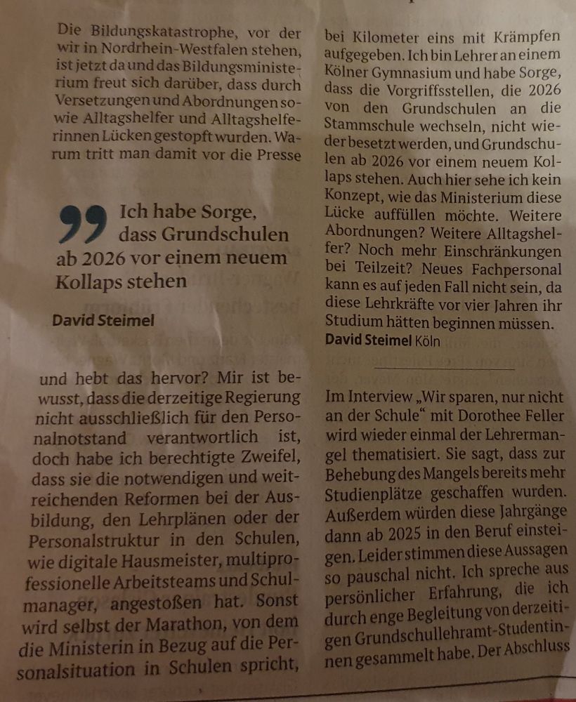 Leserbrief von mir aus dem KSTA