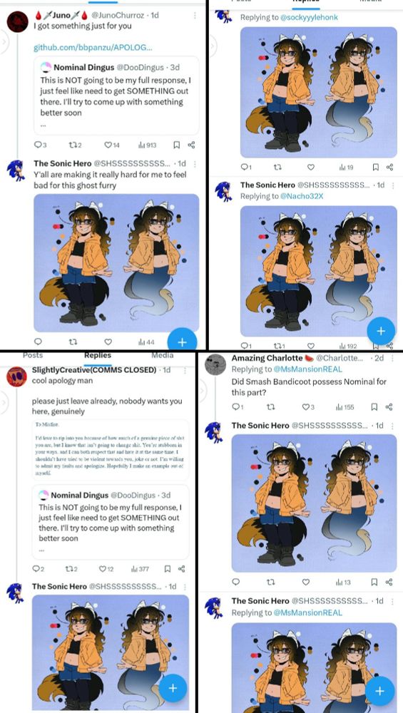 From his deleted Twitter reposting someone's OC as his own braindead method of ratioing anybody he wants