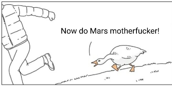 The goose mene with the goose saying, "Now do Mars motherfucker!"