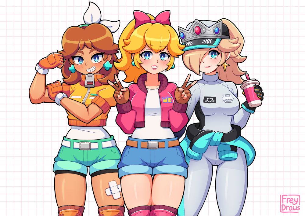 Daisy (touring), Peach (touring) and Rosalina (pro racer), from mario kart world!