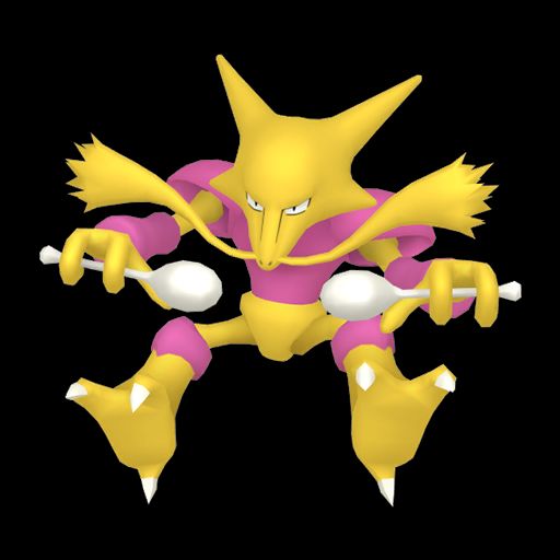 Shiny Alakazam's shiny palette where the yellow is noticeably brighter and the brown armor has become a deep pink.