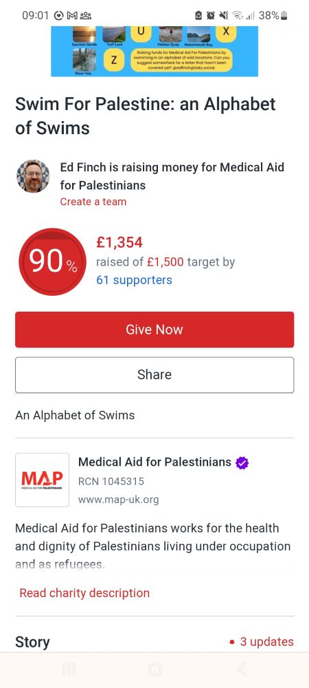 Screengrab from my justgiving page showing we've raised £1,354!
