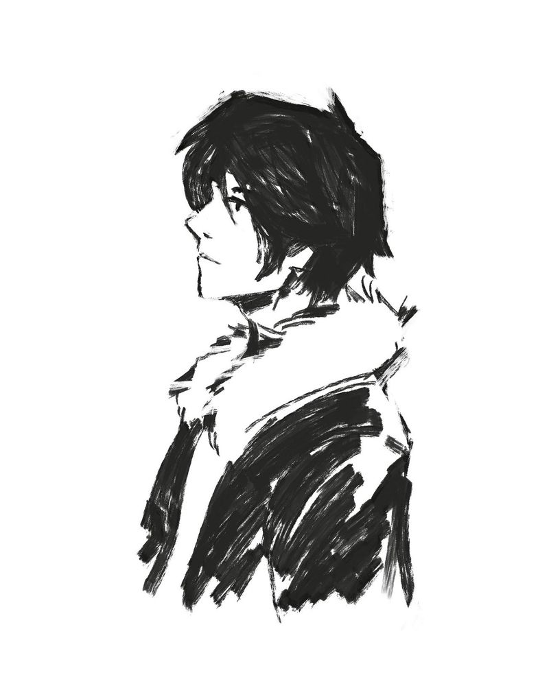 Marker-esque sketch of Squall, protagonist of Final Fantasy VIII