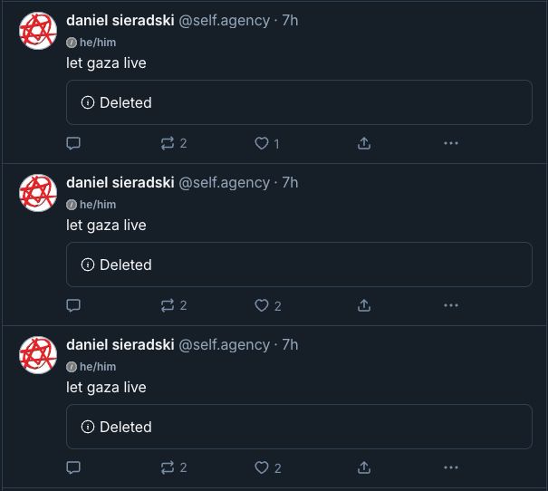 three deleted fundraiser posts for gazans